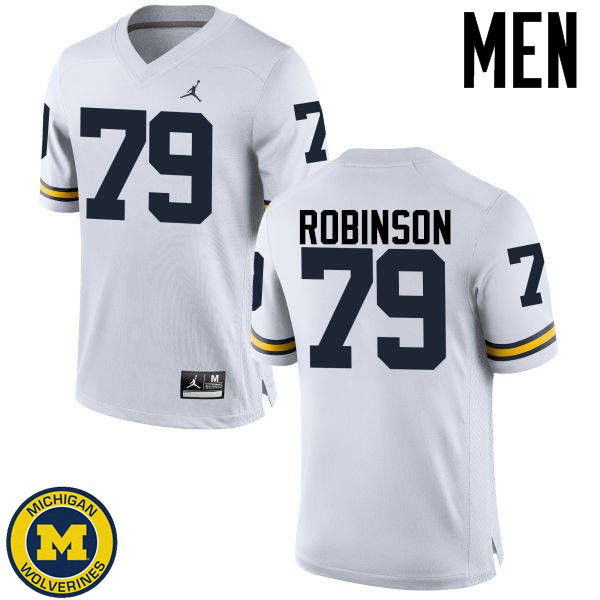 Mens Michigan Wolverines #79 Greg Robinson White Embroidery Jersey